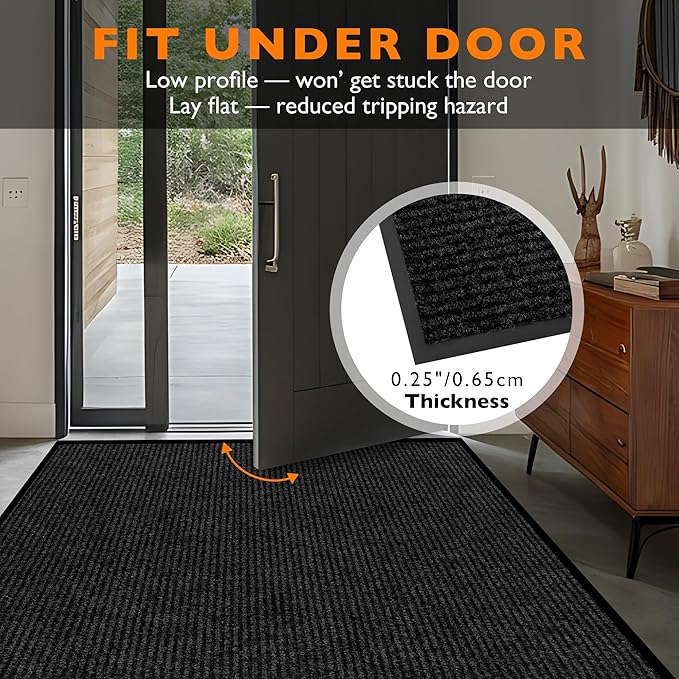 Custom Size Extra Large Front Door Mat, 2FT x 4FT Indoor Outdoor Entrance Commercial Floor Mat, Heavy Duty Dirt Trapper Doormat for Entryway Welcome Mat, Low Profile, Non-Slip, Waterproof