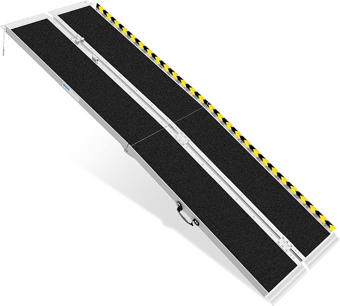 8FT Portable Wheelchair Ramp, Non-Slip Aluminum Folding Handicap Ramp, Ramps for Wheelchairs for Home with Handle, Wheelchair Ramps for Home Steps/Stairs/Threshold/Doorways/Scooter, 600LBS Capacity