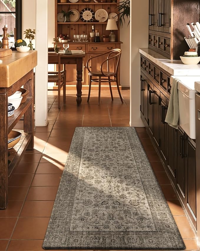 DEXI Kitchen Mats for Floor Cushioned, 23x35+23x59 Extra Large Runner Rug Non Slip, Waterproof Soft Comfort Standing Padded Anti Fatigue Decorative Set of 2, Brown