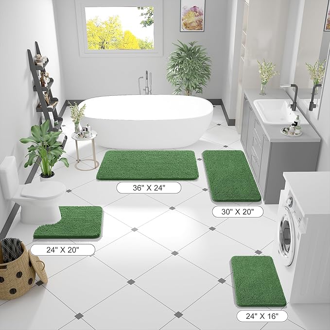 OLANLY Bathroom Rugs 36x24, Extra Soft Absorbent Chenille Bath Rugs, Rubber Backing Quick Dry, Machine Washable Bath Mats for Bathroom Floor, Tub and Shower, Home Decor Accessories, Olive Green