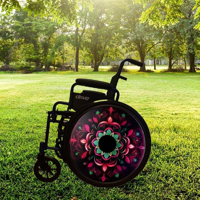 Wheelchair Christmas Wheel Covers, Designer Cover Costume for Wheelchair Wheels, Enhances Aesthetics, Easy Install/Remove, Lightweight, Perfect GiftFinish (Wicked Pink & Green)