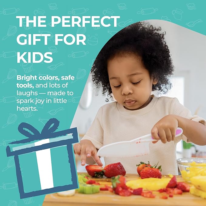 Tovla Jr. Kid Safe Knife Gift Set for Real Cooking | Educational | Toddler Kitchen Knives | Montessori and STEM Cooking Tools Ages 4 to 12 | BPA Free, Dishwasher Safe | Birthday Gift