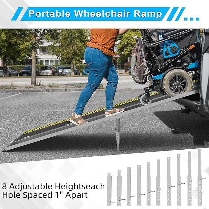 VNN Portable Wheelchair Ramp 10FT, Seamless Non-Slip Aluminum Ramps for Wheelchairs for Home, Wheelchair Ramps for Home Steps, Aluminum Loading Dock Plates