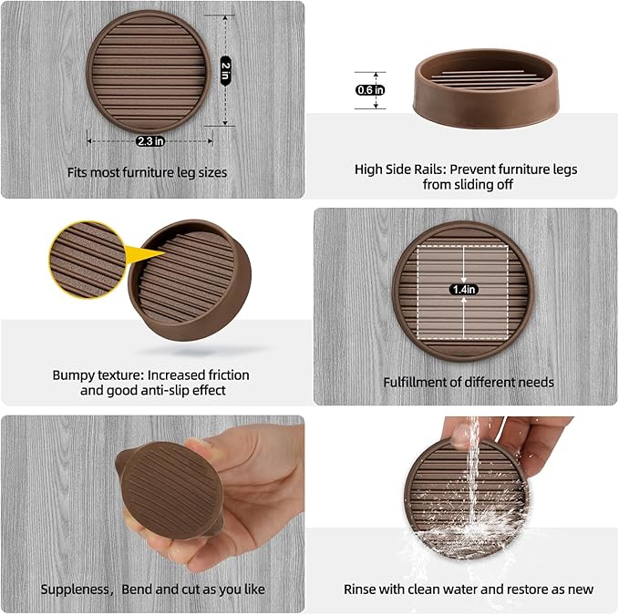xxxHOLIC Non Slip Furniture Pads, 2” Brown Round Rubber Grippers for Hardwood Floors, Anti Skid Furniture Feet Coasters, Bed Couch Stoppers to Prevent Sliding and Scratches, Set of 4