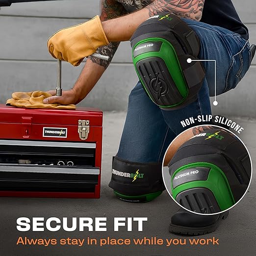 Thunderbolt Knee Pads for Men Construction Knee Pads for Work for Men and Women with Double Gel for Gardening Flooring Roofing Heavy Duty with Extra Thick Foam and Strong Adjustable Non-Slip Straps