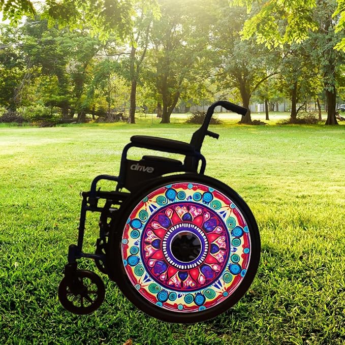 Designer Cover for Wheelchair Wheels, Enhances Aesthetics, Easy Install/Remove, Lightweight, New Matt Finish (Rangoli Design)