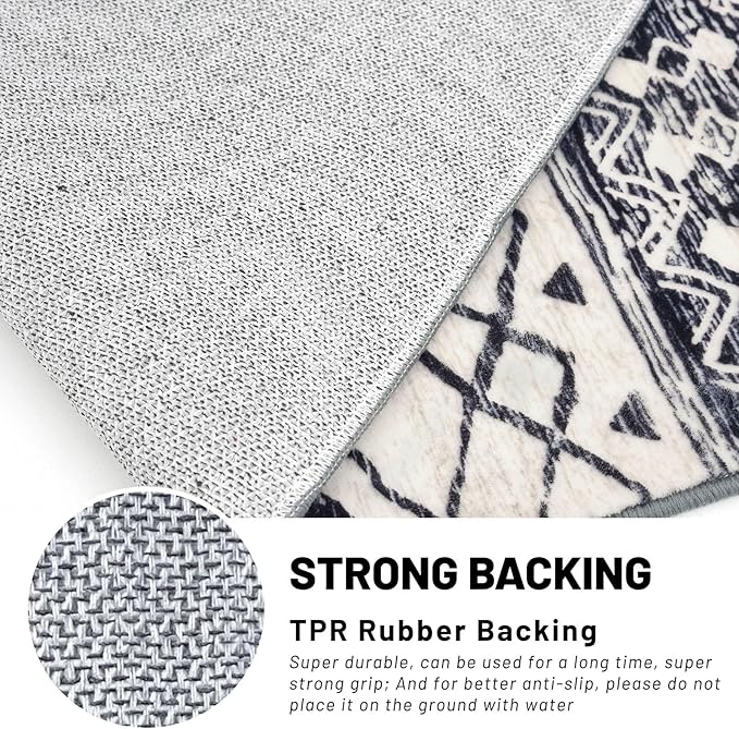 KUTA Moroccan 8x10 Area Rugs Black Navy Blue, Washable Boho Living Room Rug Non-Slip, Ultra Soft Geometric Print Tribal Traditional Farmhouse Carpet for Dining Bedroom Dorm Office Home Decor