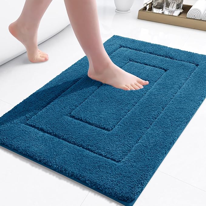 Buganda Bathroom Rugs, 30" x 20", Soft and Absorbent Microfiber Bath Rugs, Non-Slip Shaggy Shower Carpet, Machine Wash Dry Bath Mats for Bathroom Floor, Tub and Shower, Peacock Blue