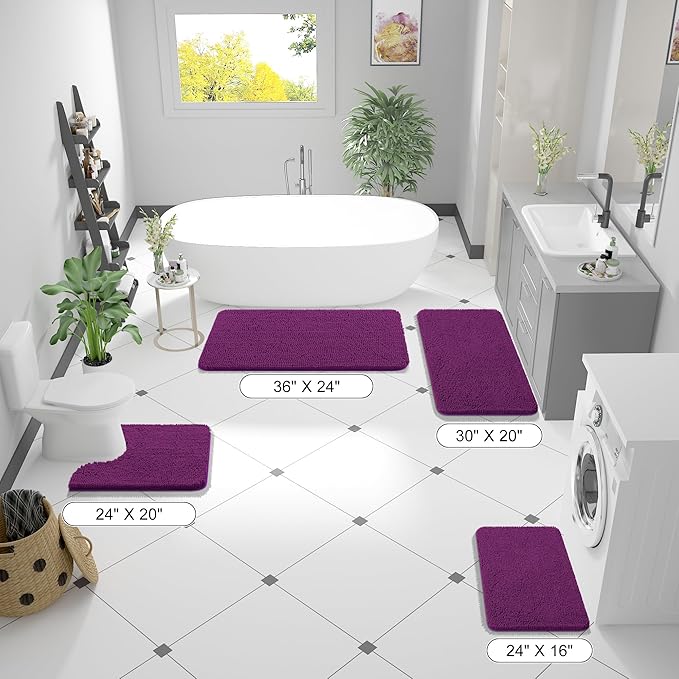 OLANLY Bathroom Rugs 44x24, Extra Soft Absorbent Chenille Bath Rugs, Rubber Backing Quick Dry, Machine Washable Bath Mats for Bathroom Floor, Tub and Shower, Home Decor Accessories, Purple