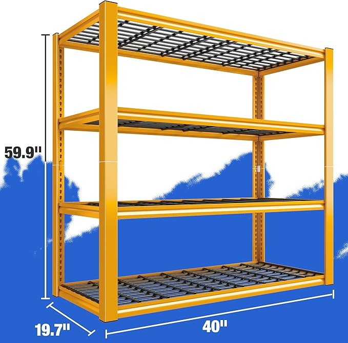 REIBII 40" W Garage Shelving Heavy Duty Metal Shelving 2200LBS Storage Shelves 4 Tier Garage Shelves Adjustable Metal Shelf for Warehouse Basement Pantry Kitchen, 4 Pack