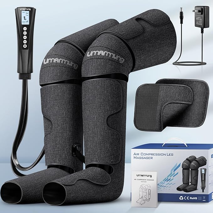 Air Compression Leg Massager with Heat - Ideal Christmas, Mother's Day and Father's Day Gifts for Men, Women, Dad, Mom - Relieves Foot and Knee Pain, Eases Varicose Veins, Cramps, Swelling and Edema