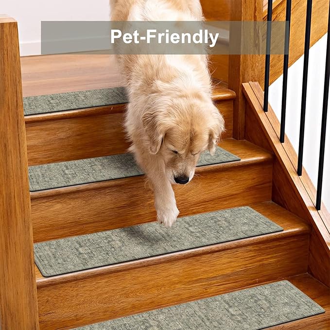 OJIA Stair Treads Non Slip Stair Runners for Wooden Steps, 8"x30" Rubber Backing Stair Mats Carpet Stair Tread Covers Staircase Step Treads for Dogs, Kids & Elders, Brown, 15PCS