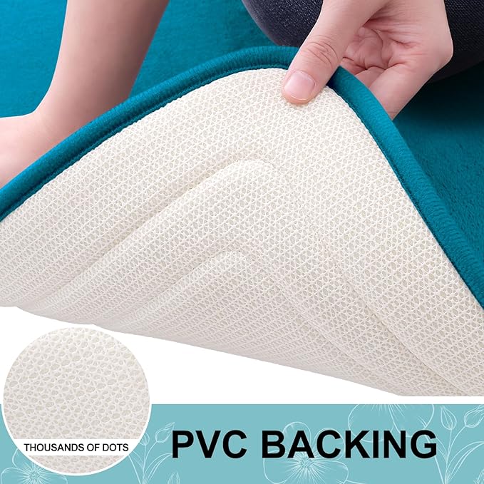 Grandaily Memory Foam Bath Mat Rug 44x24, Ultra Soft, Non-Slip and Absorbent Bathroom Rugs, Machine Wash Dry, Comfortable Bath Carpet for Bathroom Floor, Tub and Shower, Peacock Blue