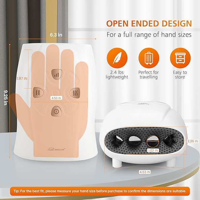 Snailax Hand Massager with Heat and Compression, for Arthritis, Carpal Tunnel and Finger Numbness, FSA Eligible, Cordless Electric Hand Massager for Palm & Wrist Circulation, Ideal Gifts for Women/Men