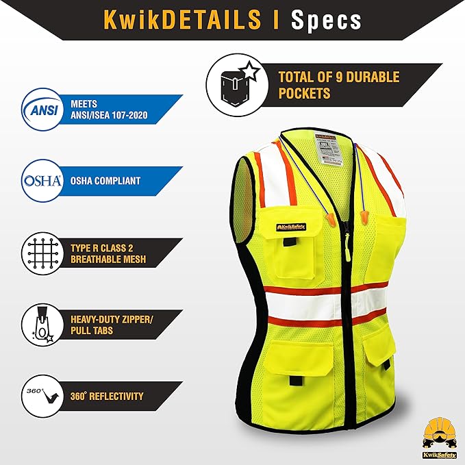 KwikSafety - Charlotte, NC - FIRST LADY Safety Vest for Women, High Visibility Reflective Strips, Meets ANSI & OSHA