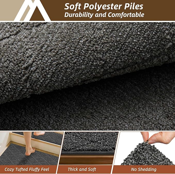 COSY HOMEER Edging Stair Treads Non-Slip Corner Indoor Stair Runners for Wooden Steps,Landing Slip Resistant Stair Rugs Mat for Kids and Dogs,100% Polyester TPE Backing,Black,30x30 inch