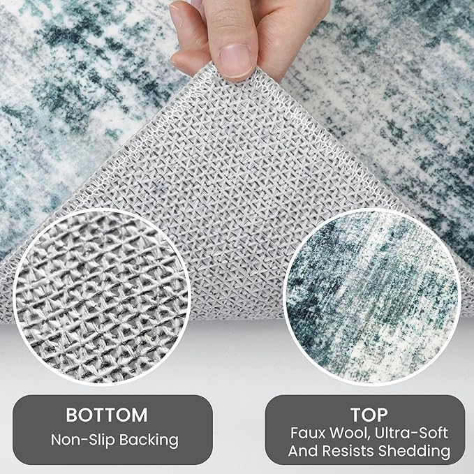 IOHOUZE Abstract Runner Rug 2x6 Ft Washable Runners for Hallways, Non Slip Kitchen Runner Printed Faux Wool Entryway Runner Indoor, Modern Abstract Floor Carpet for Hall Kitchen Bedroom, Sage Grey