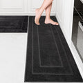 PURRUGS Machine Washable Kitchen Rug Set [2 PCS] (24" x 35.5"+ 24" x 59"), Non-Slip/Skid Kitchen Runner Rugs & Floor Mats, Super Absorbent Soft Standing Mats for Kitchen, Laundry & Sink, Charcoal