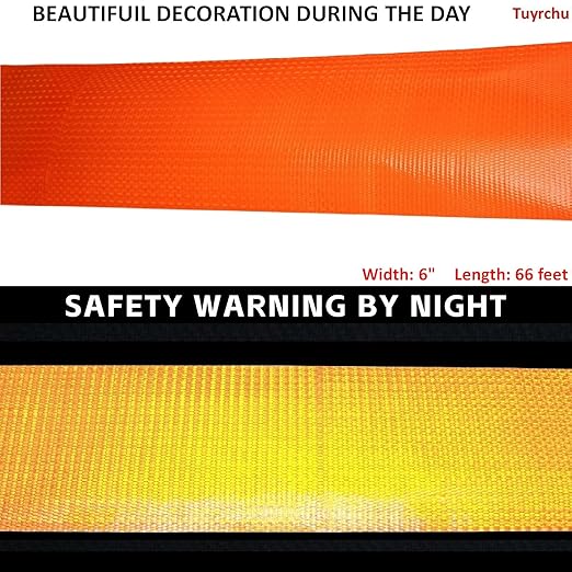 Orange Reflective Tape Outdoor Waterproof 6 inch, High Visibility Hazard Conspicuity Safety Industrial Marking Tape (66 feet)