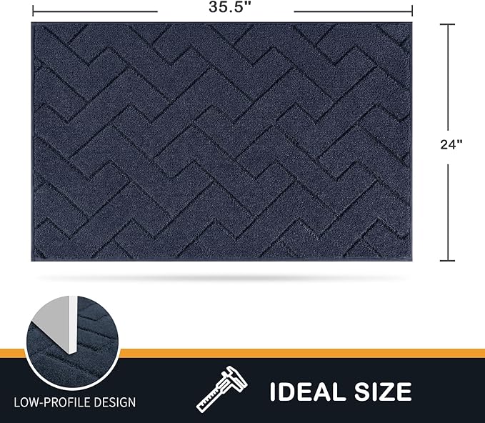 PURRUGS Dirt Trapping Door Mat 24" x 35.5", Non-Slip Machine Washable Entry Rug, Shoe Scraper, Dog Doormat, Super Absorbent Welcome Mat for Front & Back Door, Muddy Wet Shoes & Paws, Navy Blue