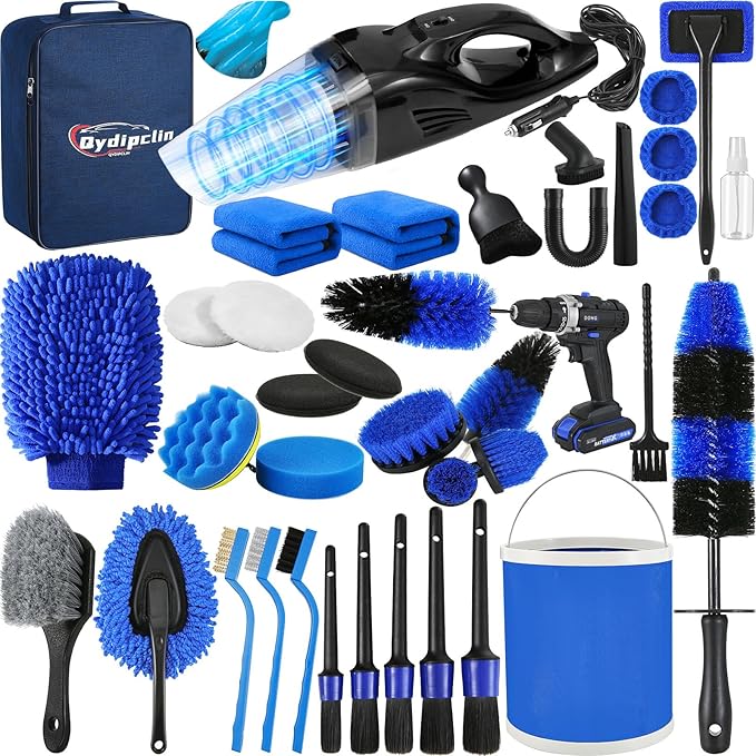 39Pcs Car Detailing Kit, Car Detailing Brush Set, Car Wash Cleaning Kit, Car Detailing Brushes, Professional Car Care Kit for Interior Exterior Wheels, Blue