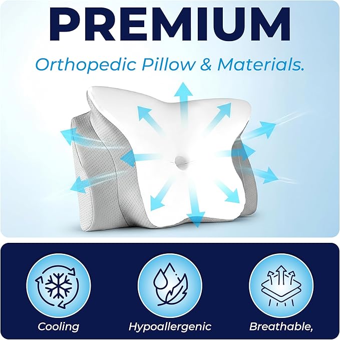 YESINDEED Pain Relief Cooling Pillow – Cervical Neck Support for Sleeping, Contoured Memory Foam Design for Neck and Shoulder Pain, Ergonomic Sleep Solution for Side Sleepers, Snoring, Posture