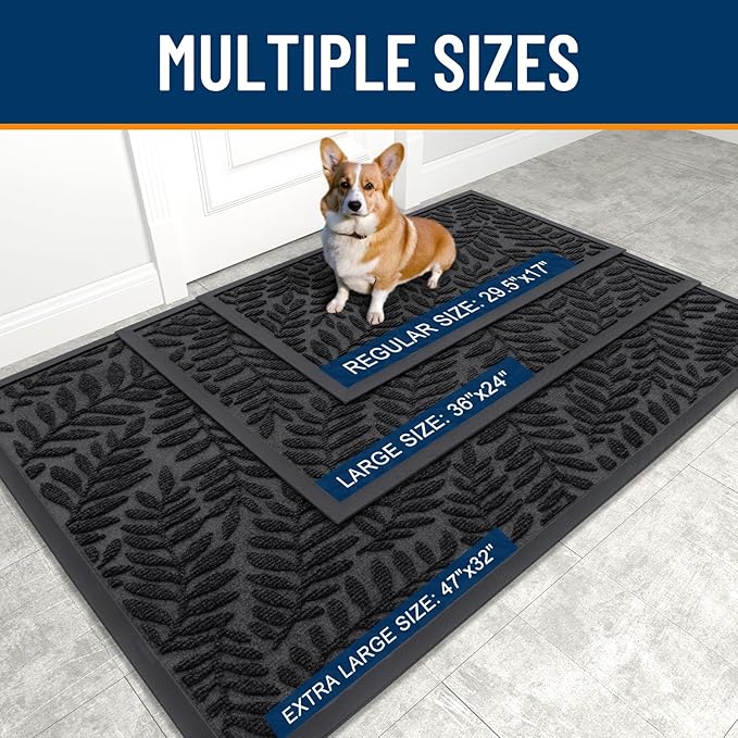 OLANLY Door Mat Indoor Outdoor Entrance, 36x24, Waterproof All-Weather All-Season Doormat, Sturdy Natural Rubber, Stain and Fade Resistant, Low Profile, Easy Clean Patio Entryway Mat, Black