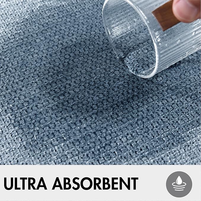 MIULEE Set of 2 Ultra Thin Bathroom Rugs, Rubber Bath Mats for Bathroom Non Slip, Quick Dry Absorbent Bath Rug Machine Washable, Fit Under Door, Shower, Sink, Home Decor, Blue, 17"x27"+20"x32"