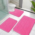 OLANLY Bathroom Rugs Sets 3 Piece, Soft Absorbent Chenille Bath Mats and U-Shaped Contour Toilet Rug, Quick Dry, Home Decor Accessories, Bath Mat Set for Bathroom (30"x20"+24"x16"+24"x20", Hot Pink)