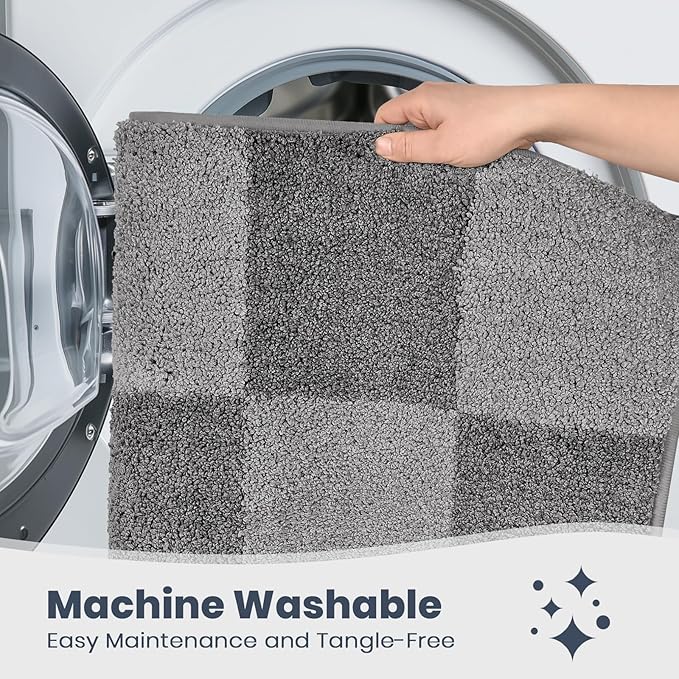 PURRUGS Bathroom Rug Non-Slip Machine Washable 20" x 30", Super Absorbent and Quick-Dry Bath Mat, Extra Soft and Plush Bath Rug for Shower, Bathtub and Sink, Grey & Dark Grey