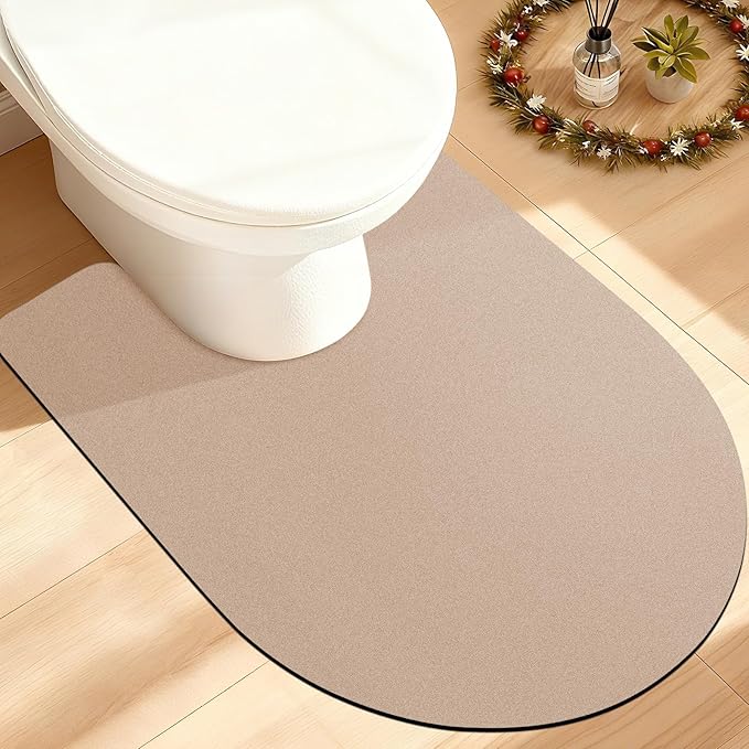 ACCUMTEK Toilet Rugs, Ultra Thin Absorbent Contour Bathroom Rugs for Toilet, Dry Quickly, Machine Washable, Upgrade Backing Non-Slip Bath Mat, Taupe/Solid/U-Shaped 24"x20"