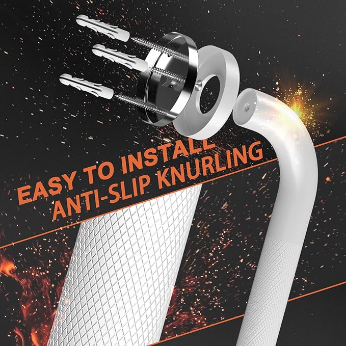 2 Pack 16 Inch Oil Rubbed White Shower Grab Bars w/Anti-Slip knurled Grip, iMomwee Stainless Steel Wall Mount Bathroom Safety Balance Handrail, Handicap Elderly Senior Assist Textured Grab Bar Handle