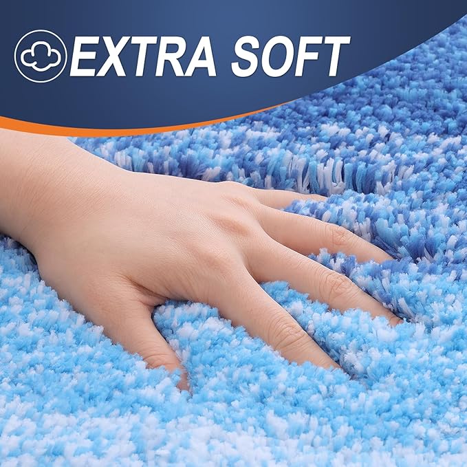 OLANLY Bathroom Rug Set 2 Piece, Soft Absorbent Microfiber Bath Rug Set, Non-Slip, Machine Wash Dry, Plush Shaggy Bath Mats for Bathroom (47"x20"+24"x16", Light Royal Blue)