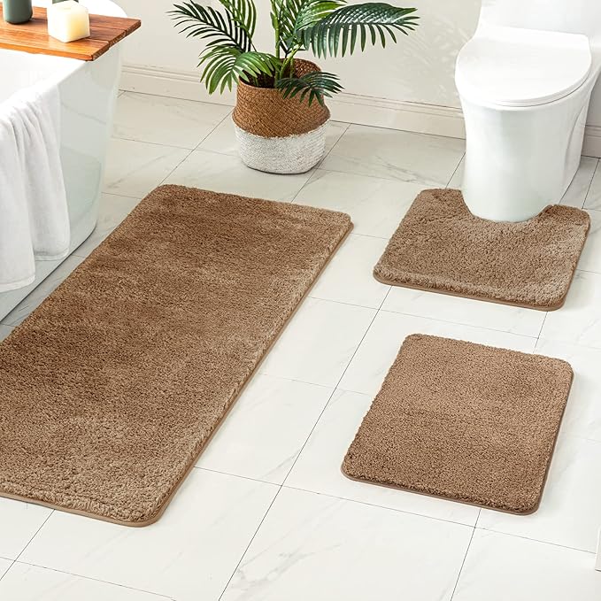 MIULEE Light Brown Bathroom Runner Rug 24x60 Inches, Long Bath Mat for Bathroom Floor Bathtub Showers, Machine Washable Absorbent Microfiber Carpet with TPR Anti-Slip Back