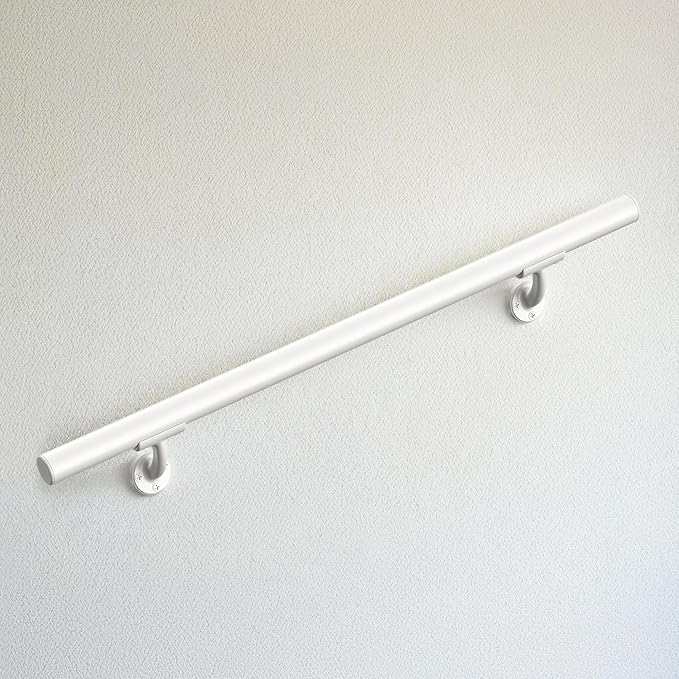 Meranti Aluminum Handrail for Indoor or Outdoor Steps and Stairs – Hand Rails for Elderly – DIY Complete Stair Railing Kit (AHR, Glossy White, 7' Length)