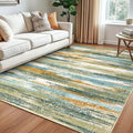 Modern Abstract 5x7 Machine Washable Area Rug Non-Slip Soft Bedroom Living Romm Rug Green Mustard Multi Ultra Thin Print Faux Wool Floor Carpet Throw Rug for Nursery Playroom Dining Room Office