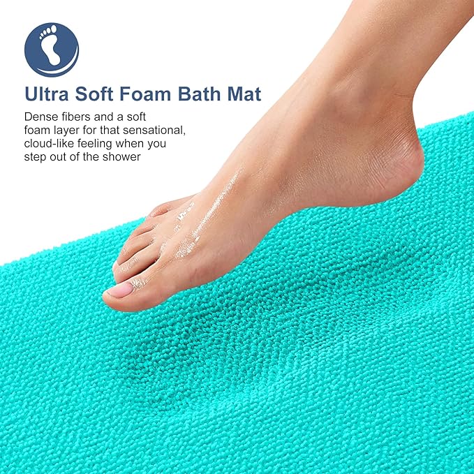 OLANLY Thick Memory Foam Bath Mat Rug 36x24, Extra Soft Absorbent Bathroom Rug, Quick Dry Bath Mats, Non-Slip, Machine Washable Carpet for Bathroom, Tub and Shower, Home Decor Accessories, Teal
