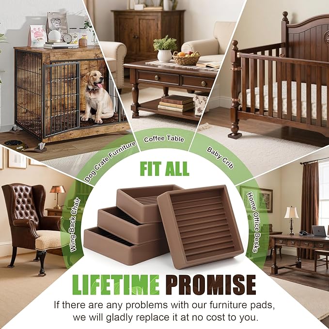 xxxHOLIC Non Slip Furniture Pads, 2” x 2” Brown Square, Set of 4, Anti Skid Furniture Feet Coasters, Rubber Grippers for Hardwood Floors, Bed Couch Stoppers to Prevent Sliding and Floor Scratches