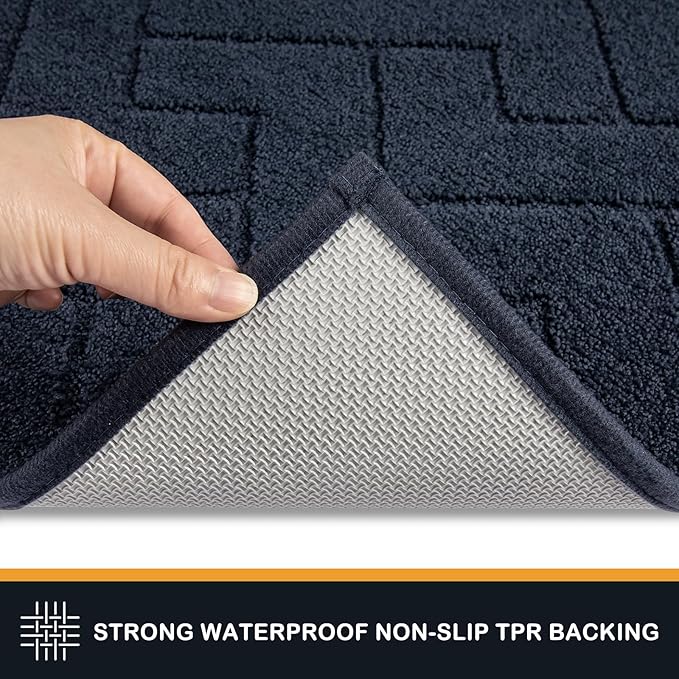 PURRUGS Dirt Trapping Door Mat 24" x 35.5", Non-Slip Machine Washable Entry Rug, Shoe Scraper, Dog Doormat, Super Absorbent Welcome Mat for Front & Back Door, Muddy Wet Shoes & Paws, Navy Blue