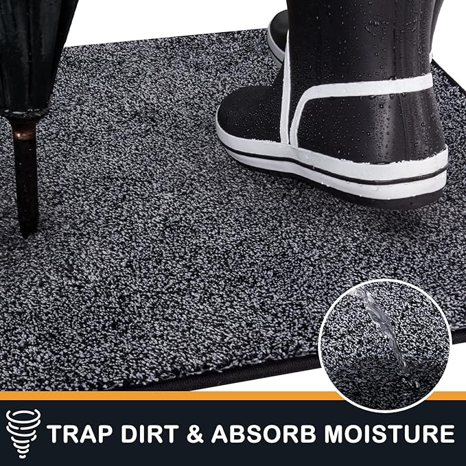 PURRUGS Dirt Trapping Door Mat 24" x 35.5", Non-Slip Machine Washable Entry Rug, Shoe Scraper, Dog Doormat, Super Absorbent Welcome Mat for Front & Back Door, Muddy Shoes & Paws, Bluish Grey-Black