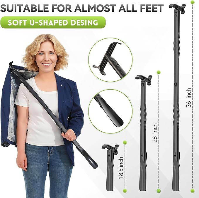 Sock Aids for Putting On Socks Kit - (Sock Helper + 36 Inch Dressing Stick with Sock Remover & Shoe Horn) - Flexible Sock Assistant Device for Seniors & Limited Mobility No Bending