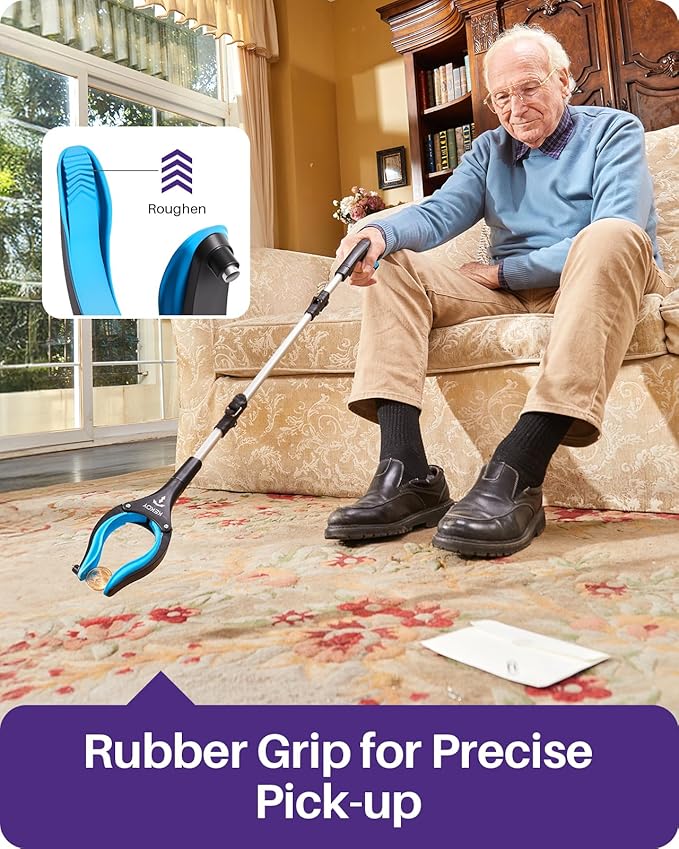 Kekoy 44 Inch Grabber Reacher Tool for Seniors, Foldable Reacher Grabbers Pickup Stick with Anti-Slip 360° Rotating Jaw, 4" Wide Extended Claw with Magnet for Disabled, After Surgery Recovery