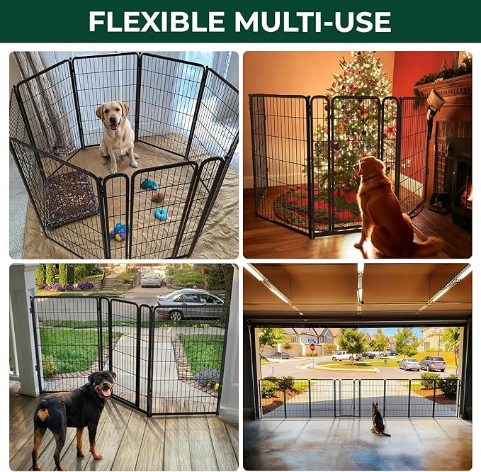 FXW Dog Gate Extra Wide Designed for Indoor Use, Adjustable Width Up to 219-inch Wide (45" H 8 Wire Panels for Large Dogs), Black