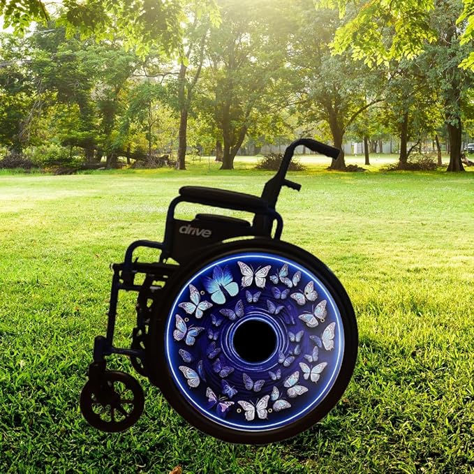 Wheelchair Accessories, Wheelchair Wheel Covers, Designer Wheels, Waterproof, Easy Install/Remove, Lightweight, (Blue Butterfly)