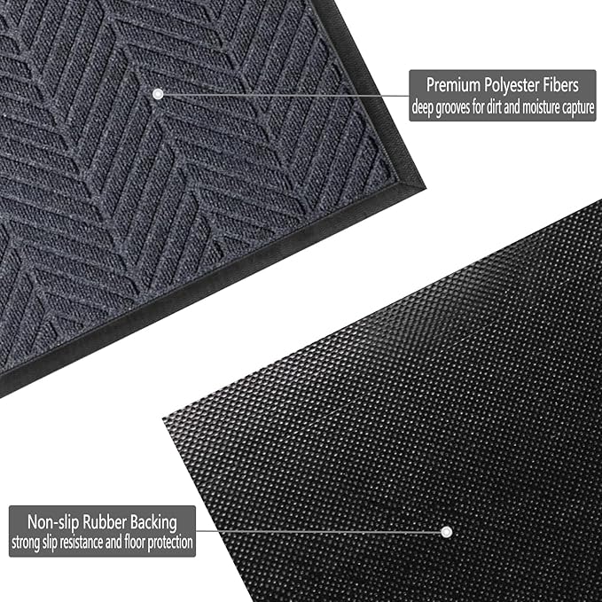 Front Door Mat 29.5"x17" Indoors Outdoors Welcome Mats, Waterproof Non-Slip Rubber Backing Heavy Duty Doormat Outside Entrance, Low Profile Entryway Rugs Floor Mat for Patio, Pattern A Grey