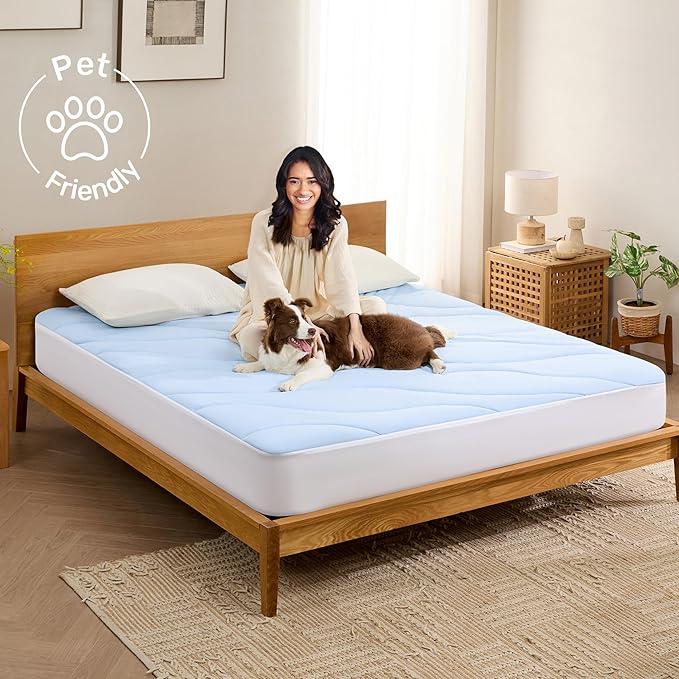 Unikome Ultra Soft Waterproof Queen Size Mattress Pad, Cooling Mattress Protector for Hot Sleepers, 5-Layers Noiseless Washable Mattress Cover with 8"-21" Deep Pocket (Light Blue, 60x80)