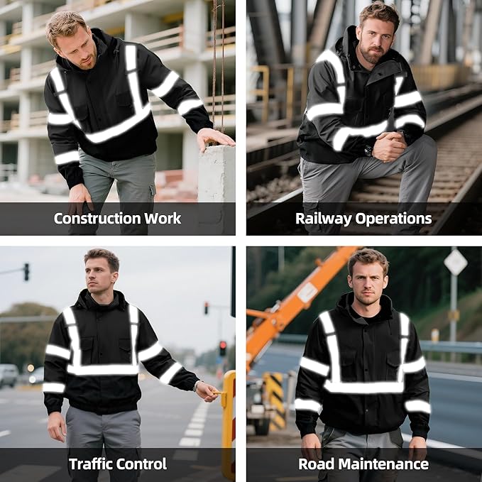 Hi Vis Safety Jackets for Men Waterproof Class 3 Reflective Construction Jacket for Winter Bomber Jacket
