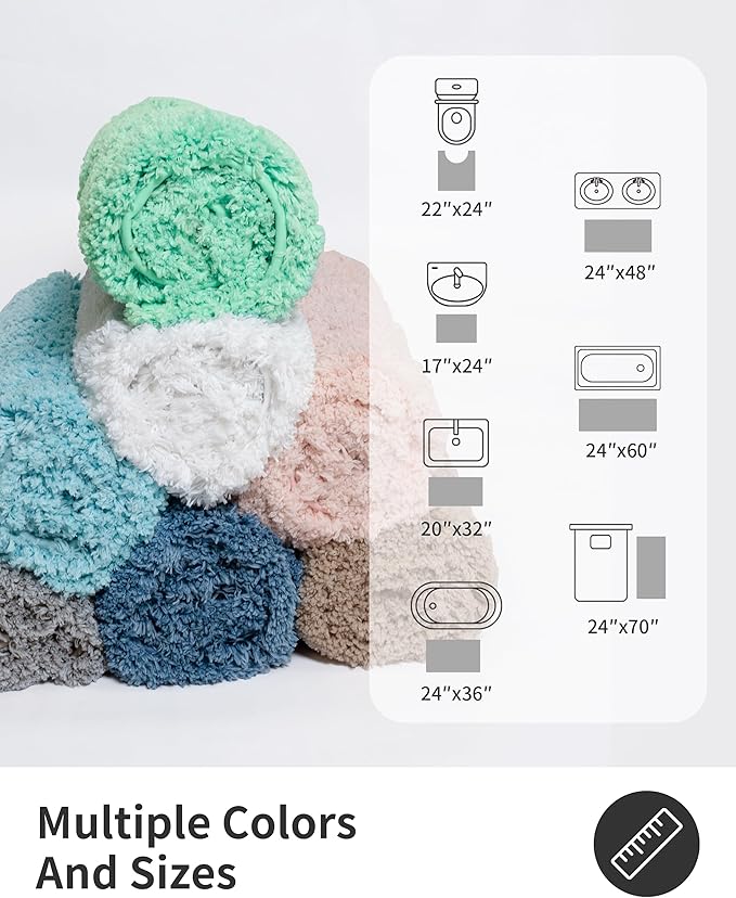ILANGO Grey Bathroom Rugs 48" × 24" Non Slip & Super Absorbent Extra Thick Soft, Washable Bath Mat for Floor, Microfiber Plush Shaggy Bath Rug with Rubber for Bathtub Shower Room Sink