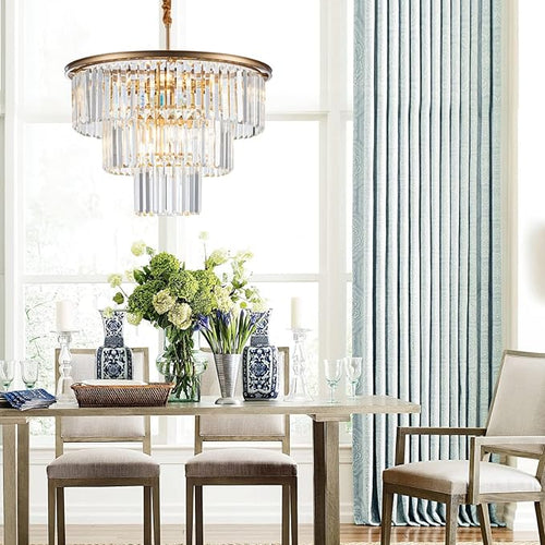 12-Light 23.64" Gold Modern Crystal Chandelier Crystal Pendant Chandeliers Light Fixture 3-Tier Hanging Lighting for Living Dinning Room Bedroom Foyer