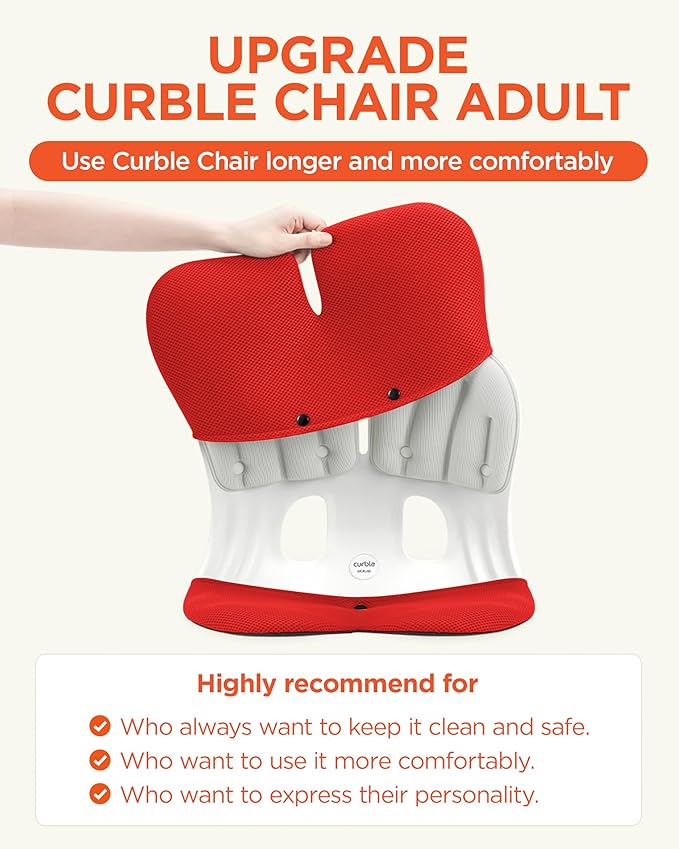 curble Grand Cover, Detachable Cover for Adult Chair, Ergonomic Chair Back Support and Lumbar Support (Red)